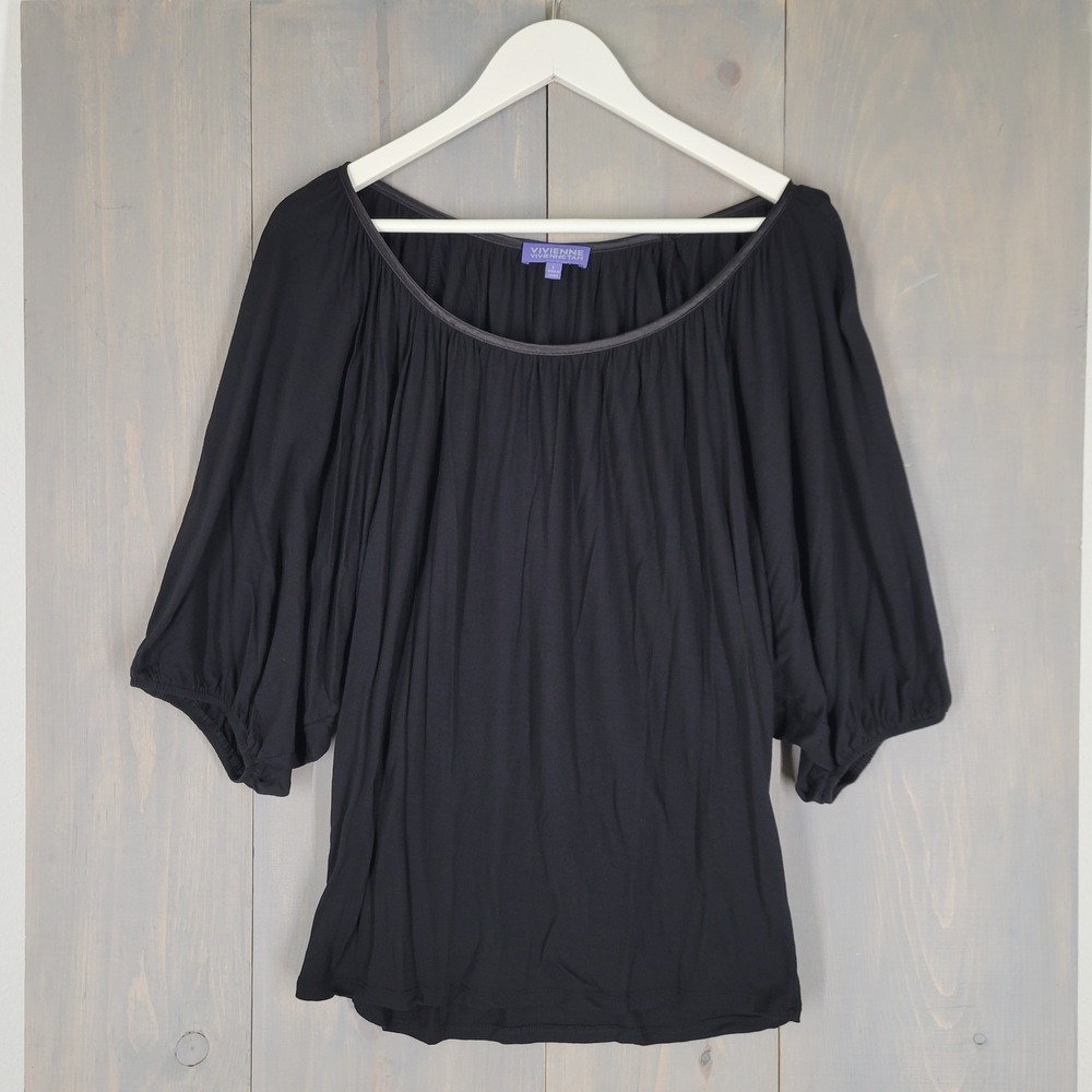Vivienne Tam Blouse Top Women Large Black Modal Dolman Balloon Sleeve Scoop Neck